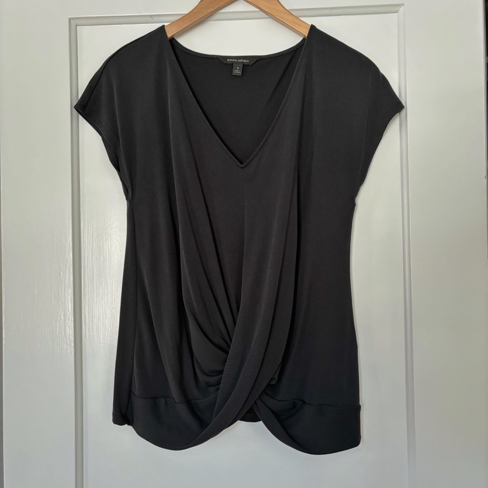 Banana Republic Charcoal Draped V-Neck Blouse